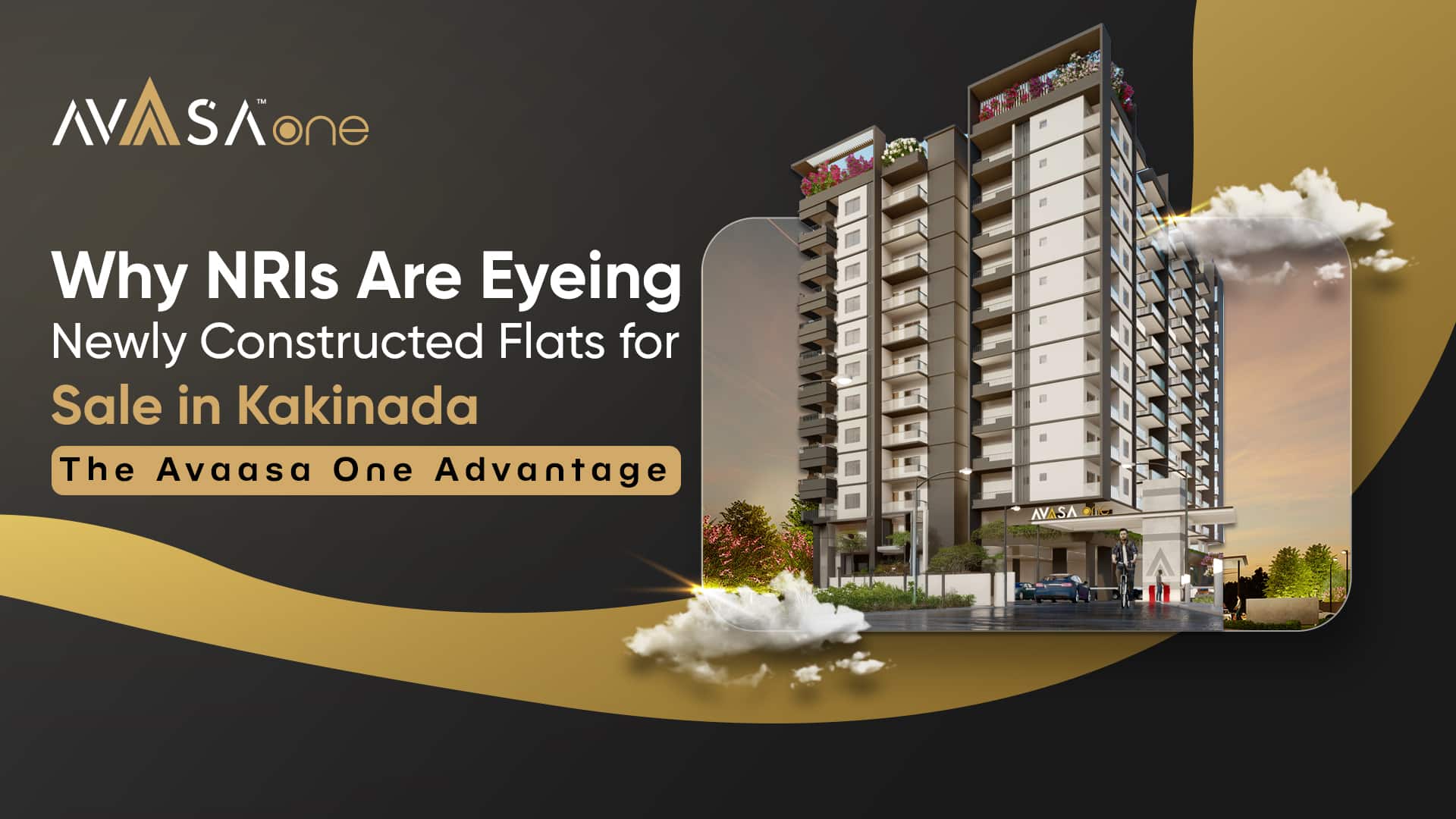blog poster image showing Exterior view of newly constructed Avaasa One flats – highlighting modern design and NRI appeal of flats for sale in Kakinada.